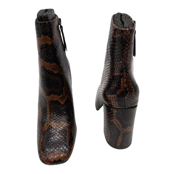 Ash Brown Snake Python Jade Square Toe Leather Block Heel Calf Boots 36 US 5 - Picture 7 of 15